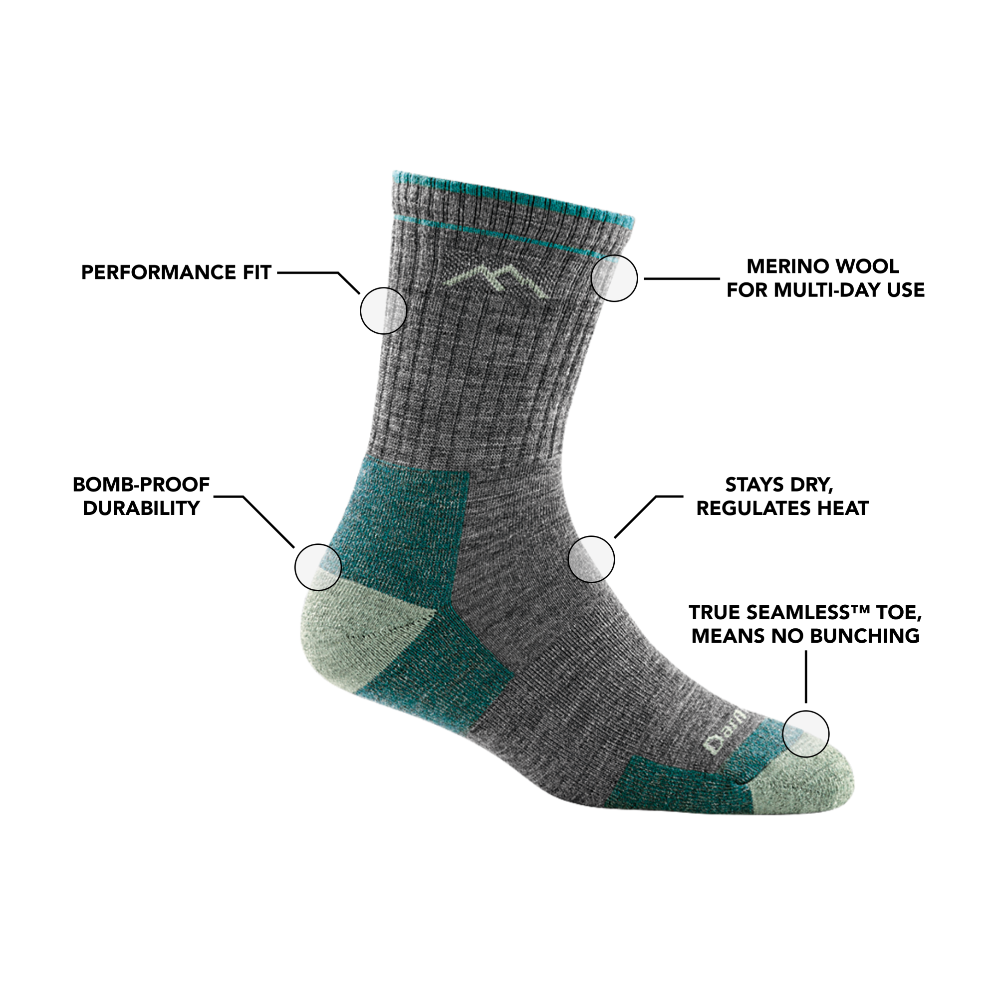 Darn Tough Women's Hiker Micro Crew Midweight Hiking Sock