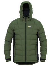 Swazi Puffadder men's puffer jacket with lightweight insulation, showerproof fabric, detachable hood, and easy-care materials for cold weather warmth.