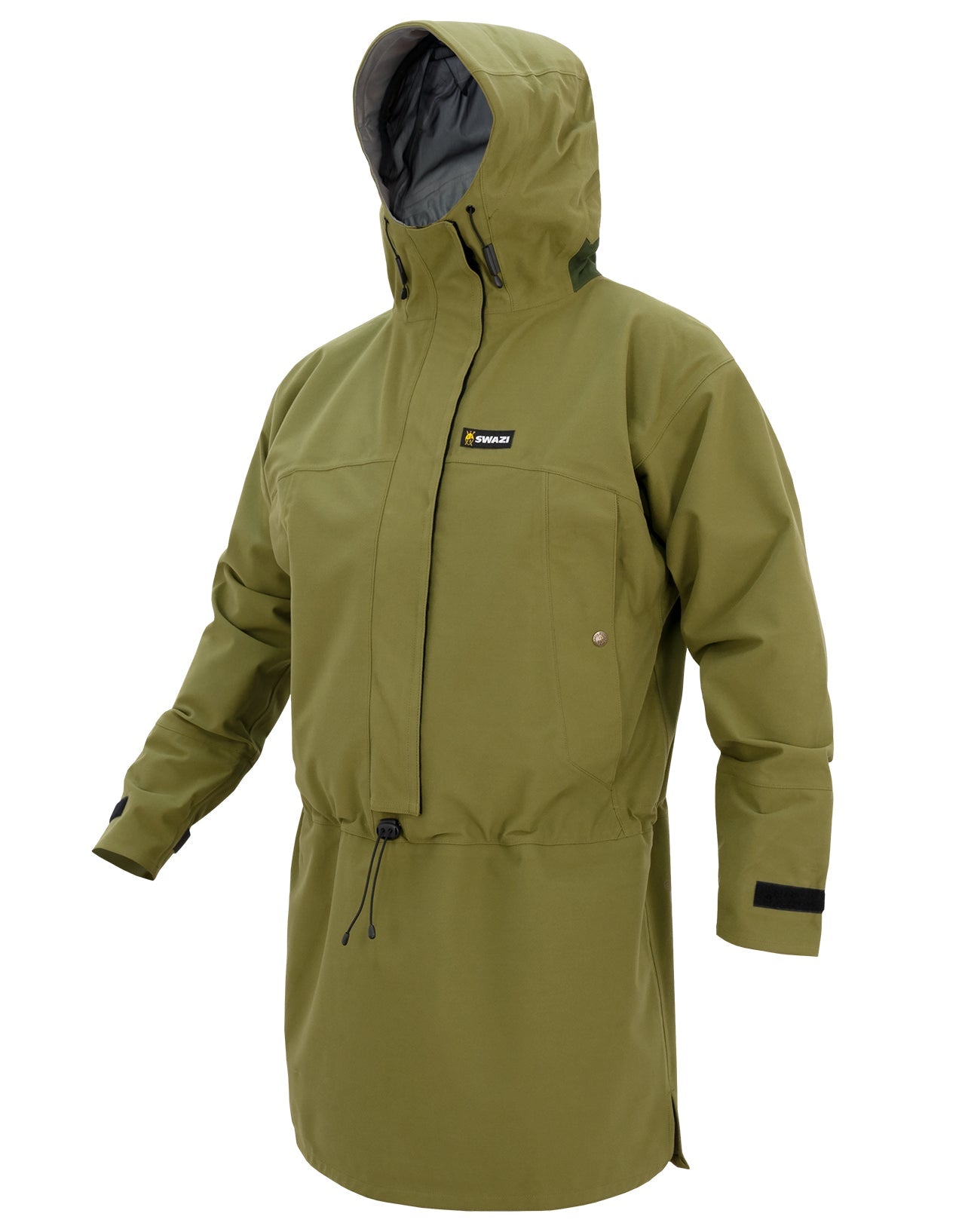 Swazi Tahr XP waterproof hunting jacket with waterproof and windproof stretch fabric, long tail for water protection from the rain and the ground, and quiet material for silent stalking.

